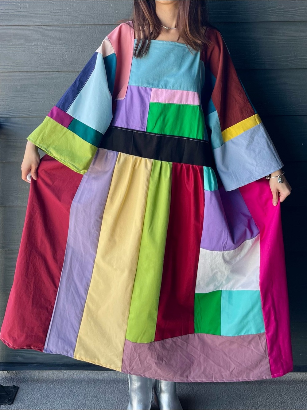 Handmade Quilted Patchwork Colorblock Dress SKU 05033 - Picture 10 of 16